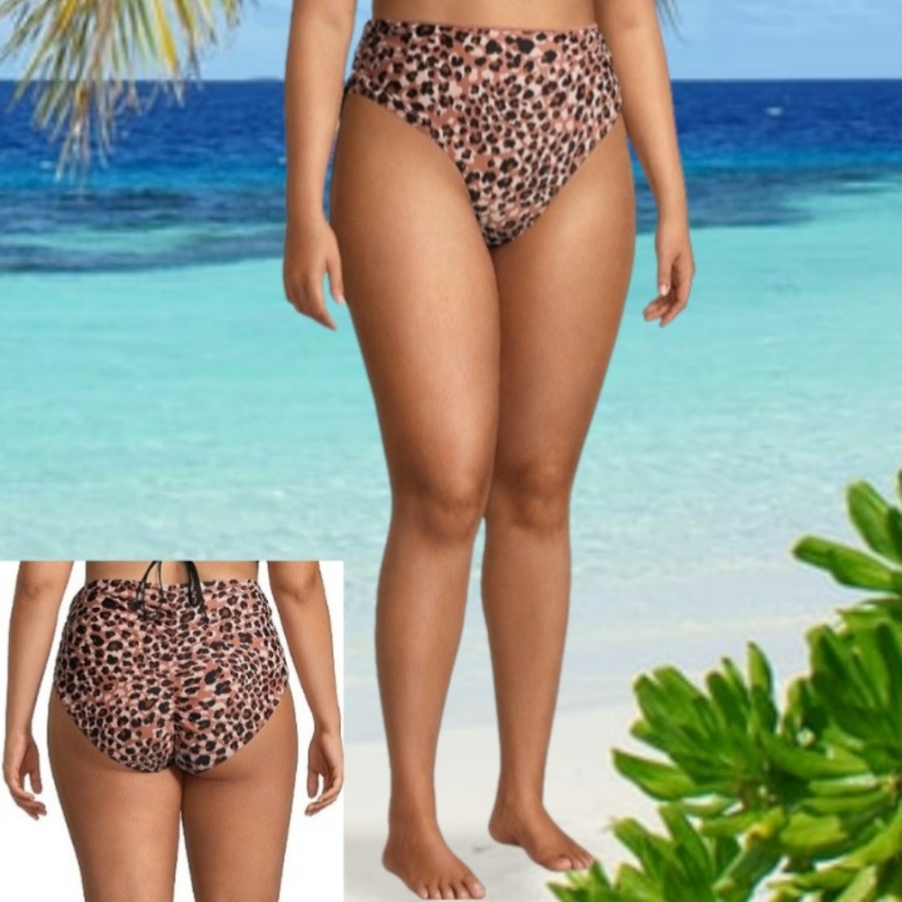 New TIME & TRU Bikini Swim Top Leopard Print Lace Up Sides Ruched Plus Size